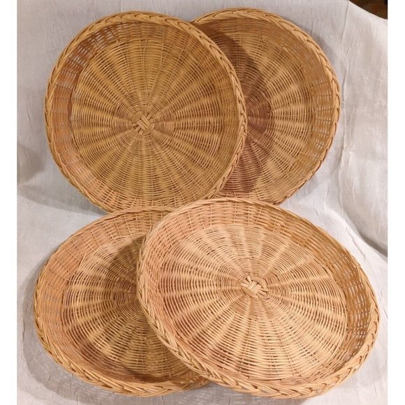 Vtg Chinese Cheese Bamboo Wicker Plates Chopsticks Service for 4 Platter Boho - Picture 14 of 15